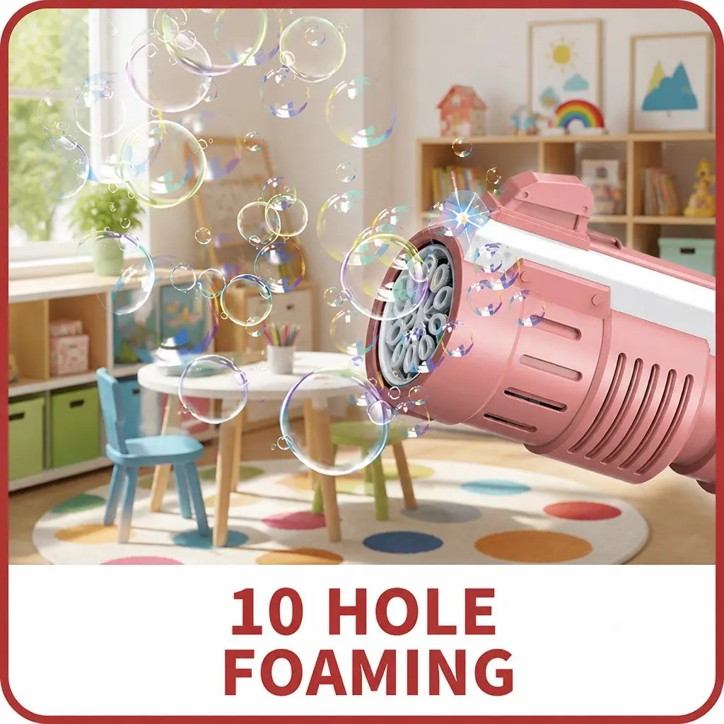 Automatic Bubble Machine Hand-Held Spray Gun Electric 10-Hole Toy