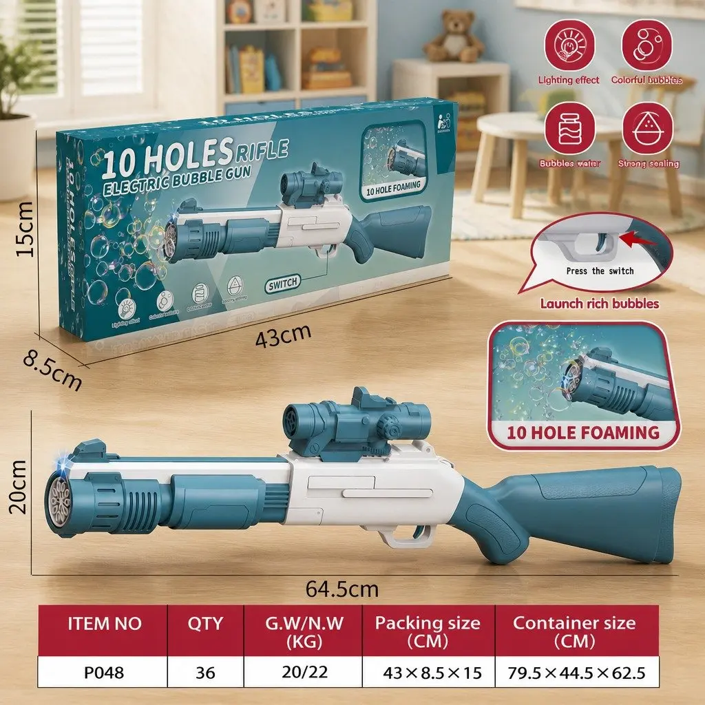 Automatic Bubble Machine Hand-Held Spray Gun Electric 10-Hole Toy